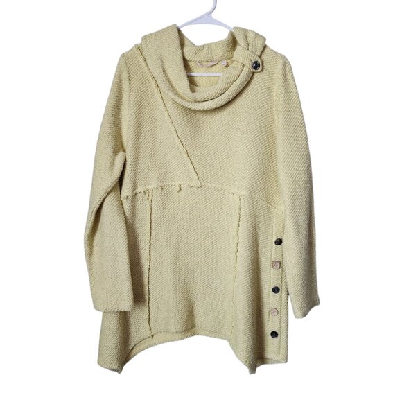 SOFT SURROUNDINGS Butter Yellow Knit Asymmetrical Cowl Neck Pullover Sweater L - Picture 1 of 7